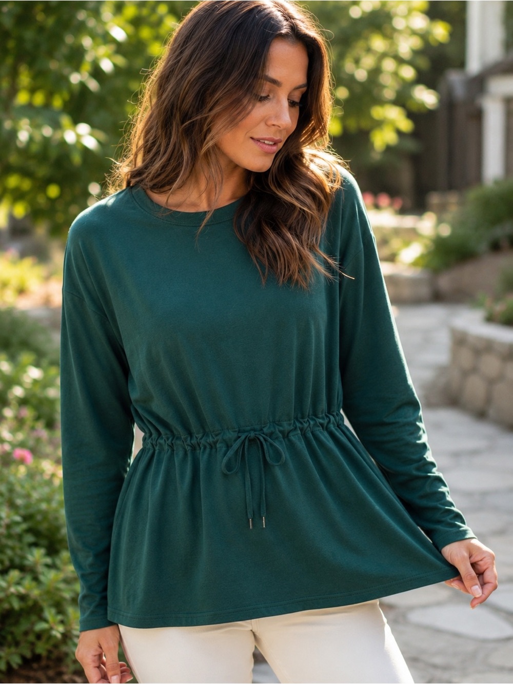 Nanette Lepore Emerald Green Cinch Waist Peplum Top NWT Large